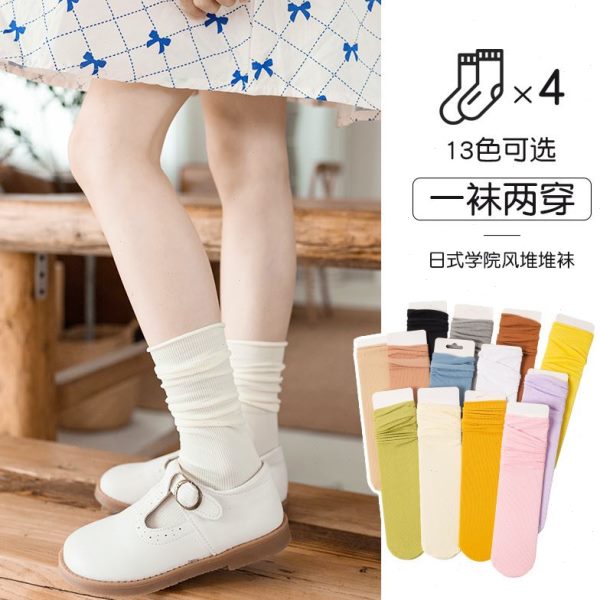 女童夏生儿童堆堆袜长袜子薄款白色中筒袜女宝宝季袜男推推小女孩