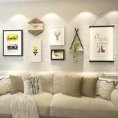 北欧现代风沙发装 饰画相框组合鹿头挂表画框餐厅墙面壁挂壁饰