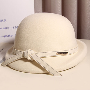 赫本风留洋小姐千金帽子女秋冬法式优雅气质羊毛呢礼帽白色渔夫帽