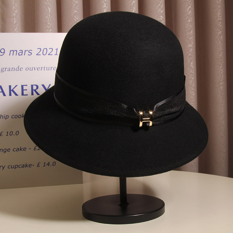 赫本风羊毛呢渔夫帽女秋冬英伦复古百搭圆顶礼帽优雅气质名媛盆帽