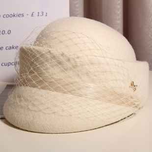 秋冬新款羊毛呢帽子女黑色优雅小香马术帽法式复古鸭舌帽骑术帽