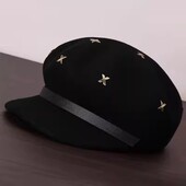 秋冬个性 英伦鸭舌贝雷帽复古礼帽 时尚 铆钉装 饰羊毛呢八角帽女韩版