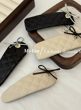 韩版小香蝴蝶结皮质发夹2024秋冬新款侧边碎发夹刘海夹百搭发卡