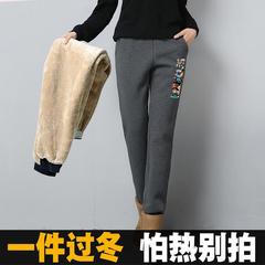 冬季羊羔绒运动裤女加绒加厚秋冬束脚裤子卫裤小个子外穿女裤棉裤
