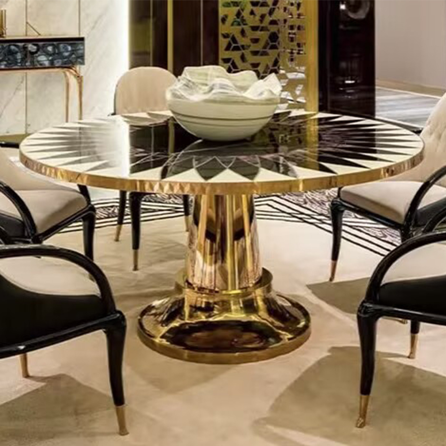 意式轻奢圆形大理石餐桌设计师款别墅创意拼接高端不锈钢转盘餐桌,住宅家具,大理石餐桌,淘宝优惠券,粉丝福利购,淘宝优惠卷