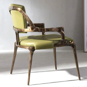 轻奢纯铜餐椅客厅家用皮艺单人椅现代设计师款 高端定制靠背休闲椅