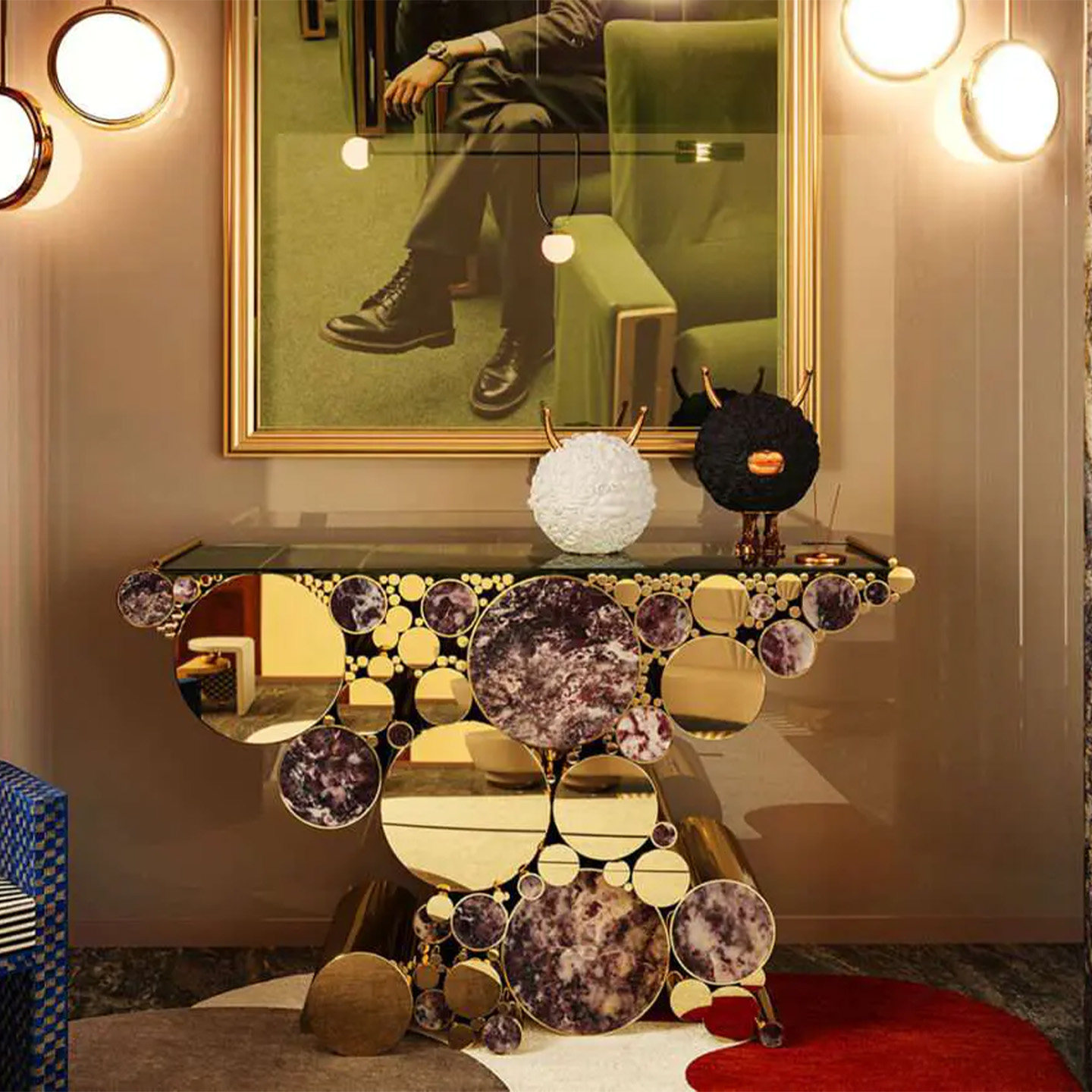 葡萄牙高端不锈钢气泡玄关台轻奢设计师别墅入户靠墙大理石玄关桌,住宅家具,玄关台,淘宝优惠券,粉丝福利购,淘宝优惠卷