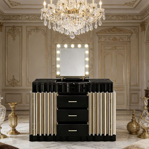 意式轻奢金属带灯斗柜创意梳妆台