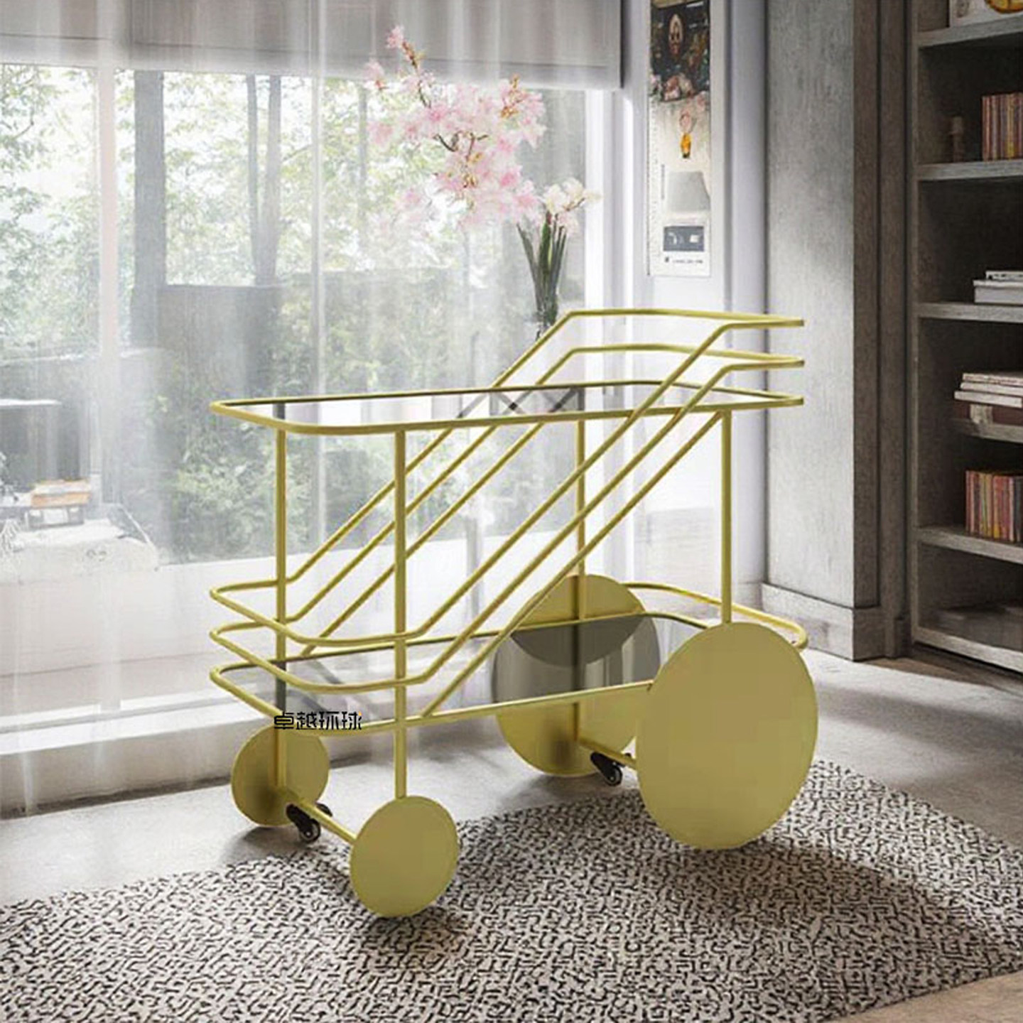 北欧可移动铁艺玻璃餐边柜入户餐厅置物收纳架餐车双层金属小推车