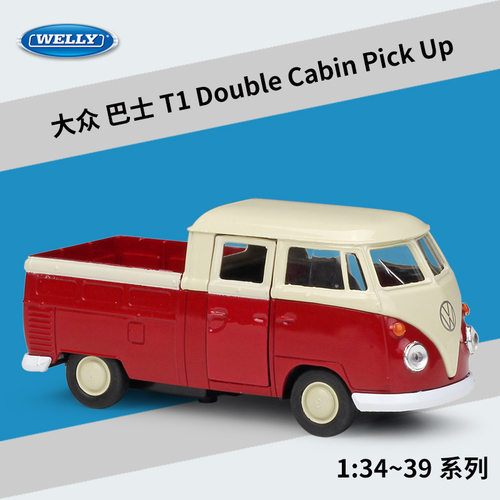 WELLY威利1:36大众T1 DOUBLE CABIN PICK UP仿真合金模型回力车