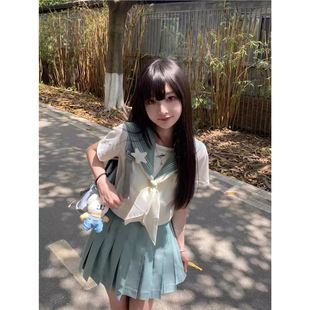 百褶裙海军制服半身裙夏季 小叶知夏水手服套装 学院高腰百褶裙