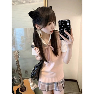 日系学院JK制服马甲套装 背心 纯色慵懒风衬衫 背心短裙甜美针织衫