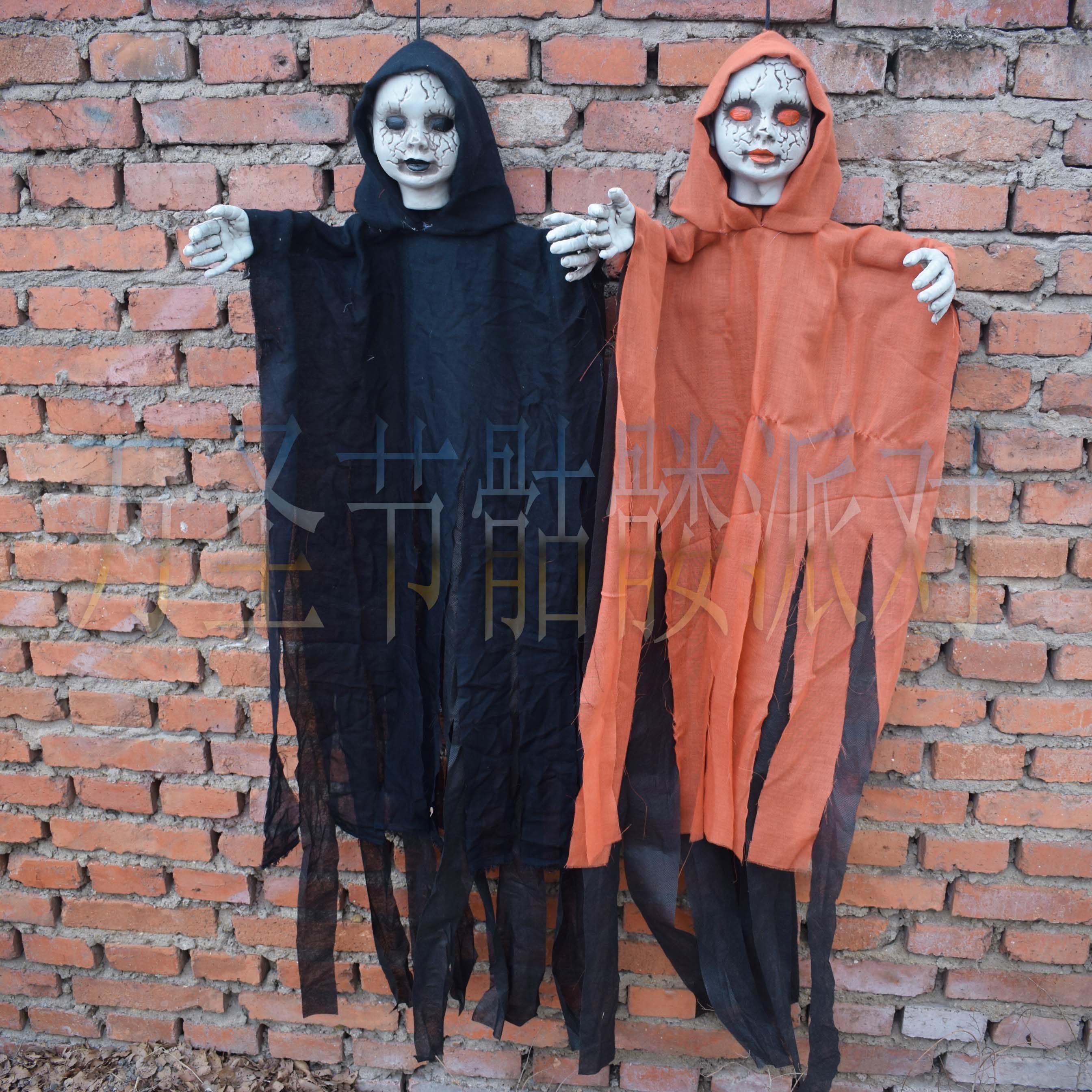 声光鬼叫道具骷髅头小女鬼吊人挂件鬼屋密室声控恐怖吓人装饰布景