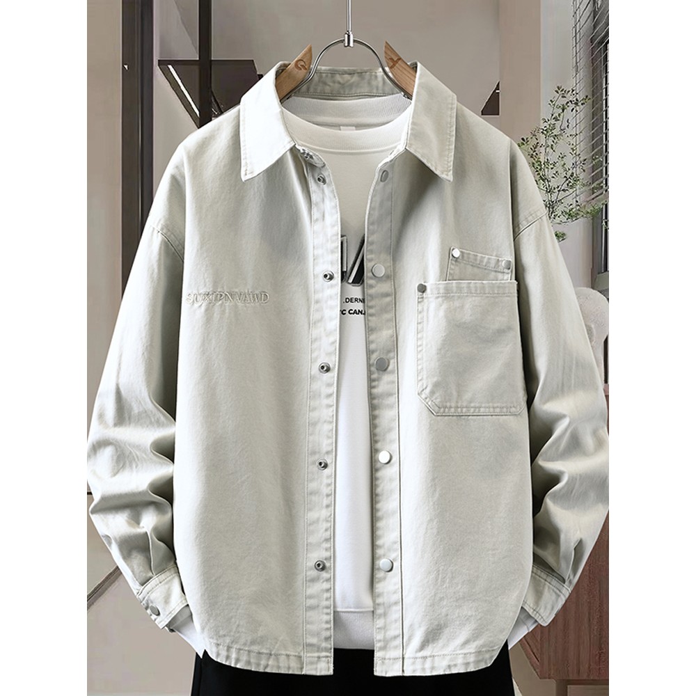 纯棉牛仔外套男春秋季2025新款美式覆古衬衫式夹克痞帅宽松上衣服