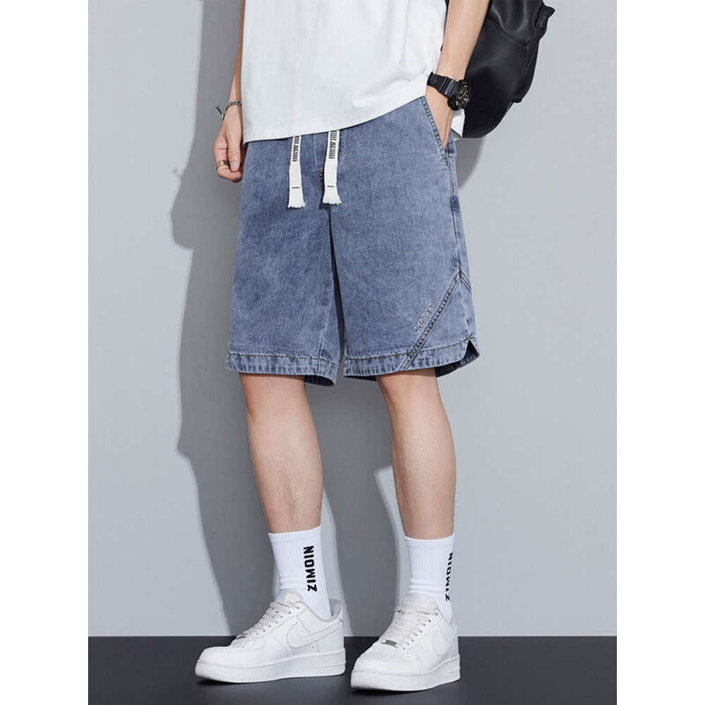 薄牛仔短裤男子夏季2025新宽松直中裤夏季美国覆古休闲裤