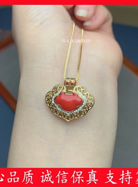 朱砂吊坠古风如意平安锁项链女士爱心锁骨链本命年护身符新年礼物