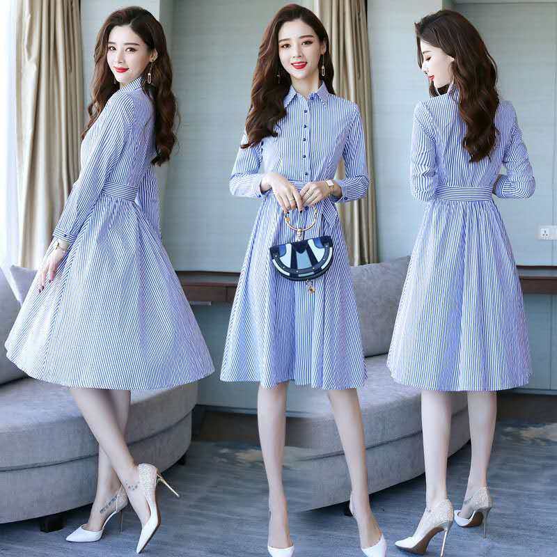 。秋裝新款2020韓版修身chic春秋襯衫裙女中長款條紋長袖連衣裙在類目 模玩/動漫/周邊/cos/桌遊, Cosplay服飾/道具/服務, Cosplay女裝中 - 來自Buy2taobao.com提供專業的淘寶代購服務