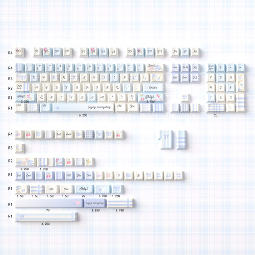 蓝色格子花园键帽加厚PBT热升华