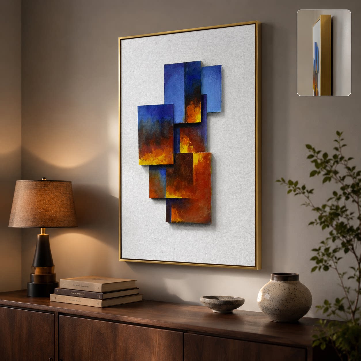 手绘油画装饰画玄关客厅沙发背景墙壁画现代轻奢层叠几何艺术挂画