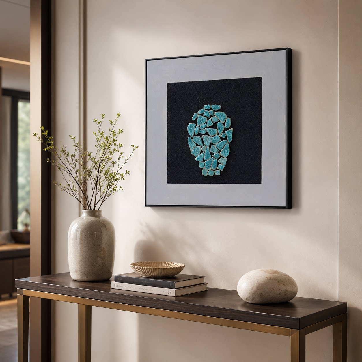 现代简约抽象石纹手绘油画客厅装饰画家居背景墙艺术画天然石拼贴