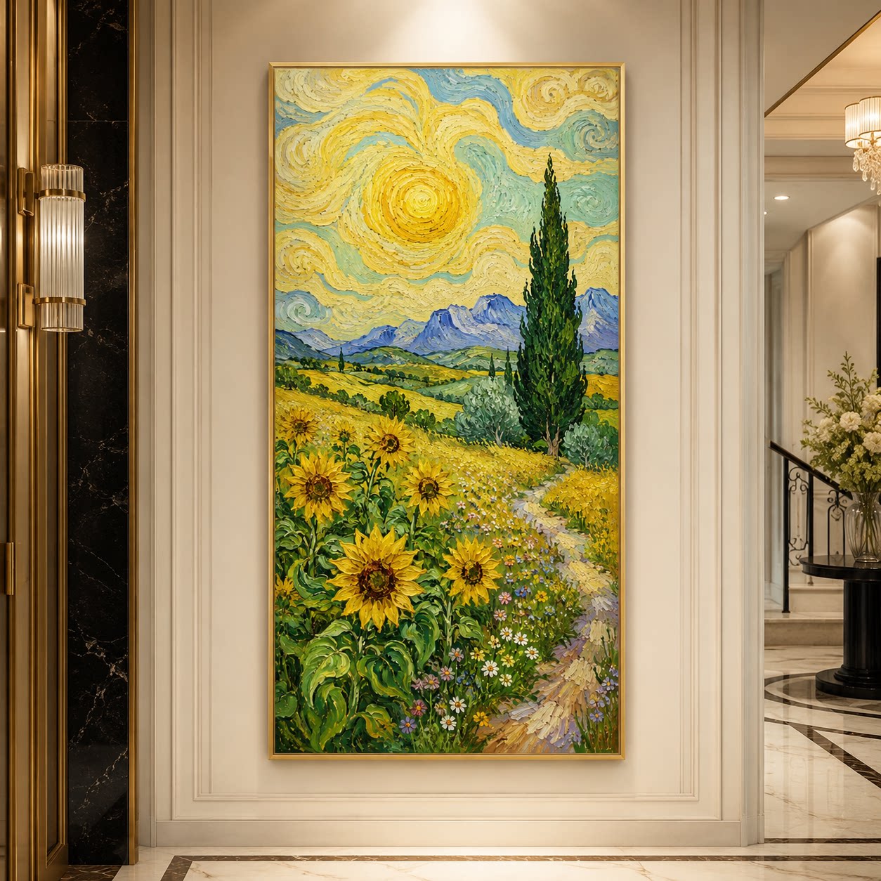 现代简约民宿酒店大堂玄关客厅手绘油画田园风景画氛围感走廊挂画
