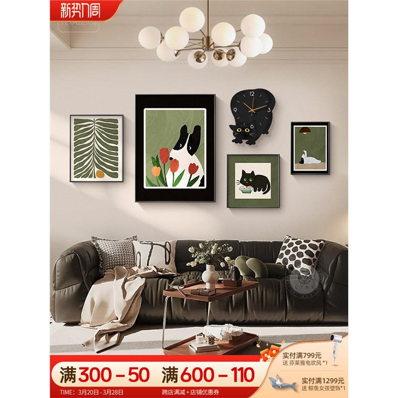 中古风客厅装饰画法式抽象艺术感沙发背景墙高级感复古组合壁挂画图片