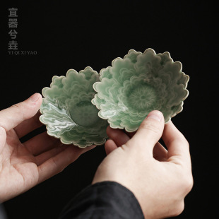 复古茶道零配件 越青釉青瓷手工杯垫家用陶瓷杯托隔热茶垫茶托中式