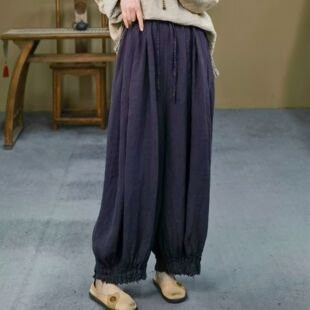 女装 灯笼裤 春夏新款 松紧腰亚麻大码 文艺复古宽松百搭休闲裤 新中式
