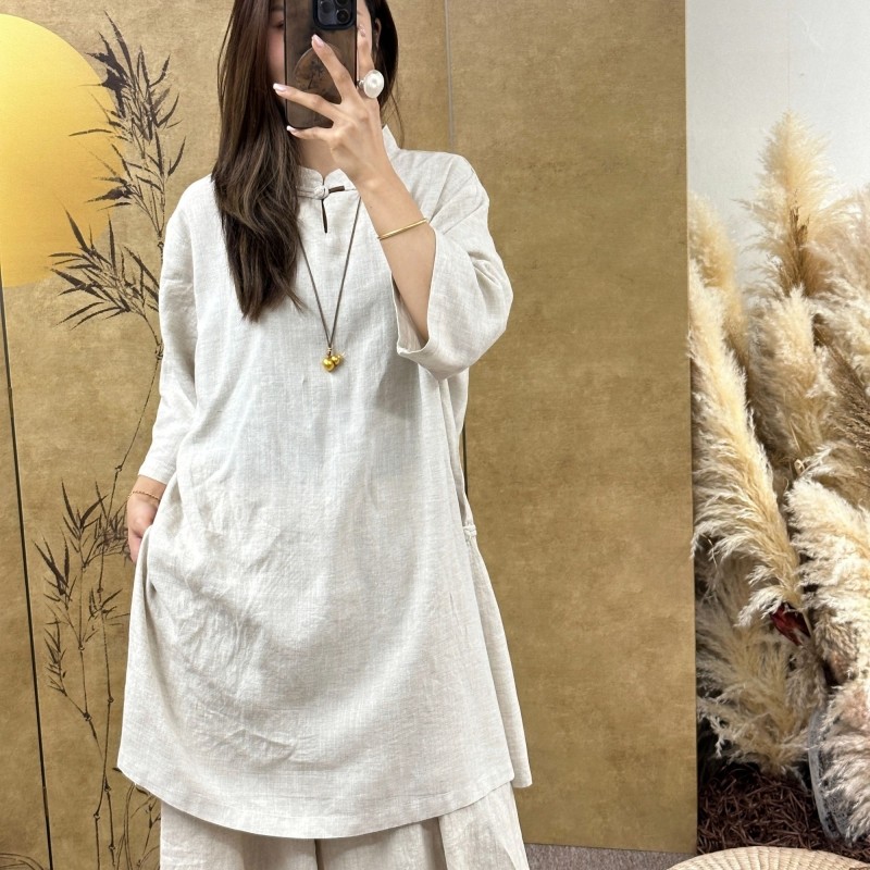 束心新中式女装夏装新款复古立领盘扣五分袖衬衫女亚麻中长款上衣,女装/女士精品,衬衫,淘宝优惠券,粉丝福利购,淘宝优惠卷