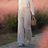 女松紧腰抽绳百搭直筒棉裤 束心新中式 天丝苎麻夹棉休闲裤 新款 冬装