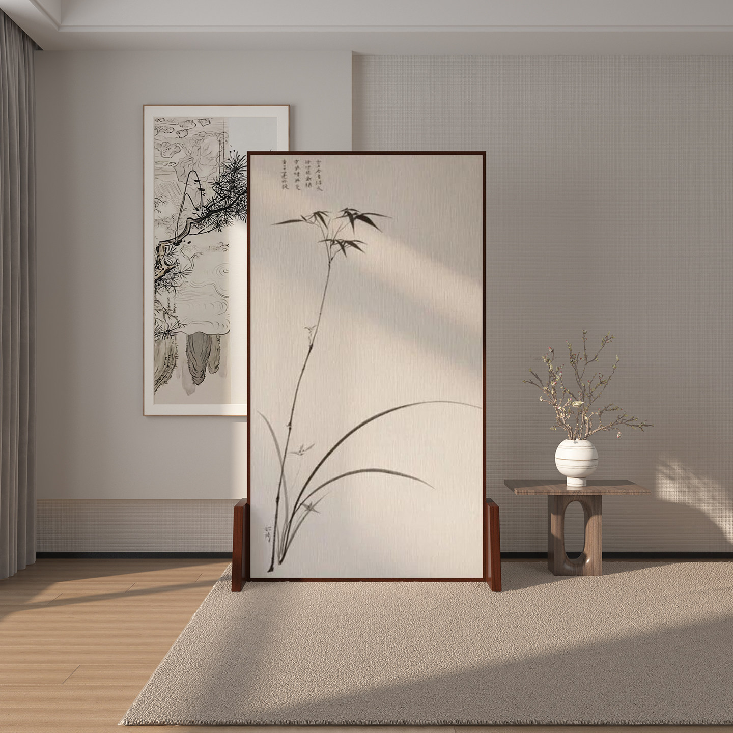 新中式禅意国画山水屏风隔断装饰