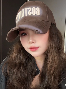 汇潮帽业加大版棉秋季破洞刺绣棒球帽韩版百搭复古显脸小鸭舌帽