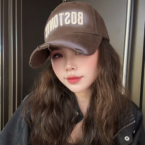 L29加大版100棉秋季破洞刺绣棒球帽韩版百搭复古时尚显脸小鸭舌帽