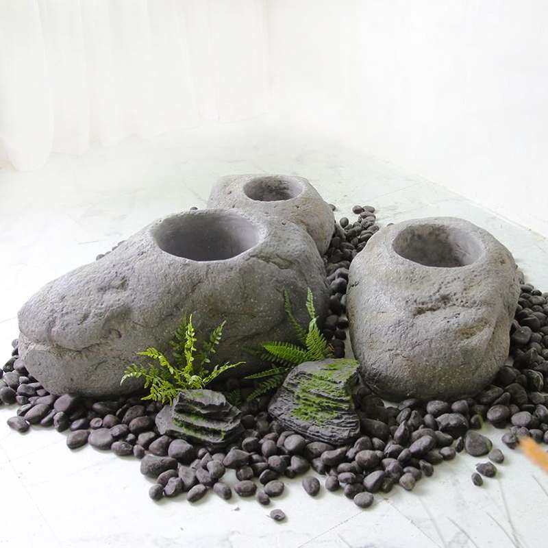 仿真石头芦苇狗尾草绿植套装玻璃钢园林庭院装饰工程造景观石摆件