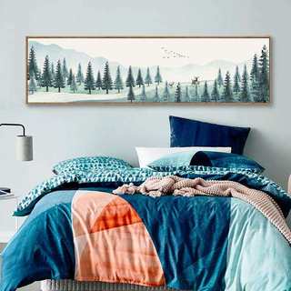 家居床头长条挂画卧室壁画床头挂画绿植风景小清新挂画横幅加长版