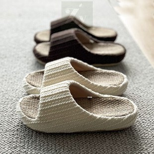 四季家居亚麻拖鞋男女款春夏季日式室内厚底凉拖鞋棉麻防臭木地板