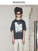 MIXSEVEN原创设计t恤夏季 重磅短袖 男女宽松纯棉潮牌复古印花上衣