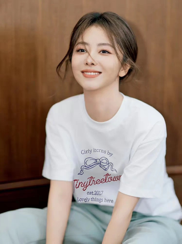 谭松韵同款2025新款白色卡通印花短袖T恤女宽松显瘦百搭上衣女ins
