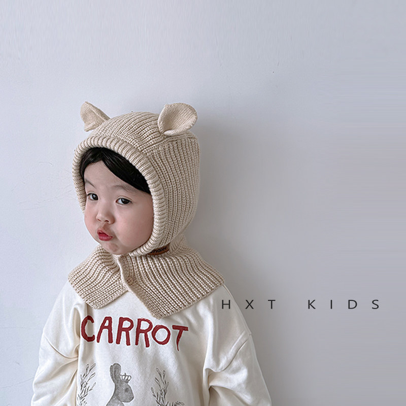 2023秋冬季新款宝宝帽子围巾一体