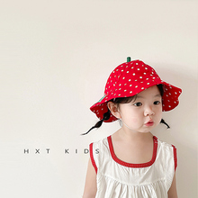 红色草莓遮阳帽子婴儿宝宝出游户外洋气防晒盆帽夏 儿童渔夫帽夏款