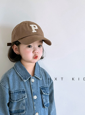 儿童鸭舌帽春秋P字母刺绣洋气软顶遮阳帽子韩国潮童宝宝棒球帽夏