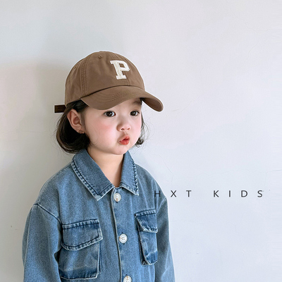 纯棉鸭舌帽宽檐P字母可调节遮阳