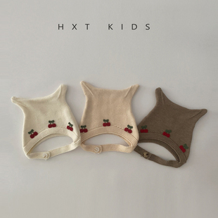 婴儿针织帽秋冬季樱桃双角洋气护耳帽婴幼儿宝宝冬天保暖毛线帽潮