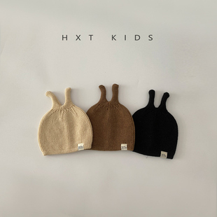 婴儿毛线帽超萌可爱小触角套头针织帽小月龄婴幼儿宝宝秋冬季帽子