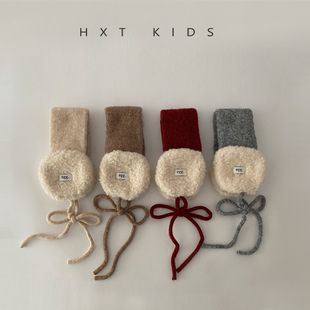 儿童耳暖冬季洋气小标羊羔毛系带保暖男童女童宝宝出游防风耳罩冬