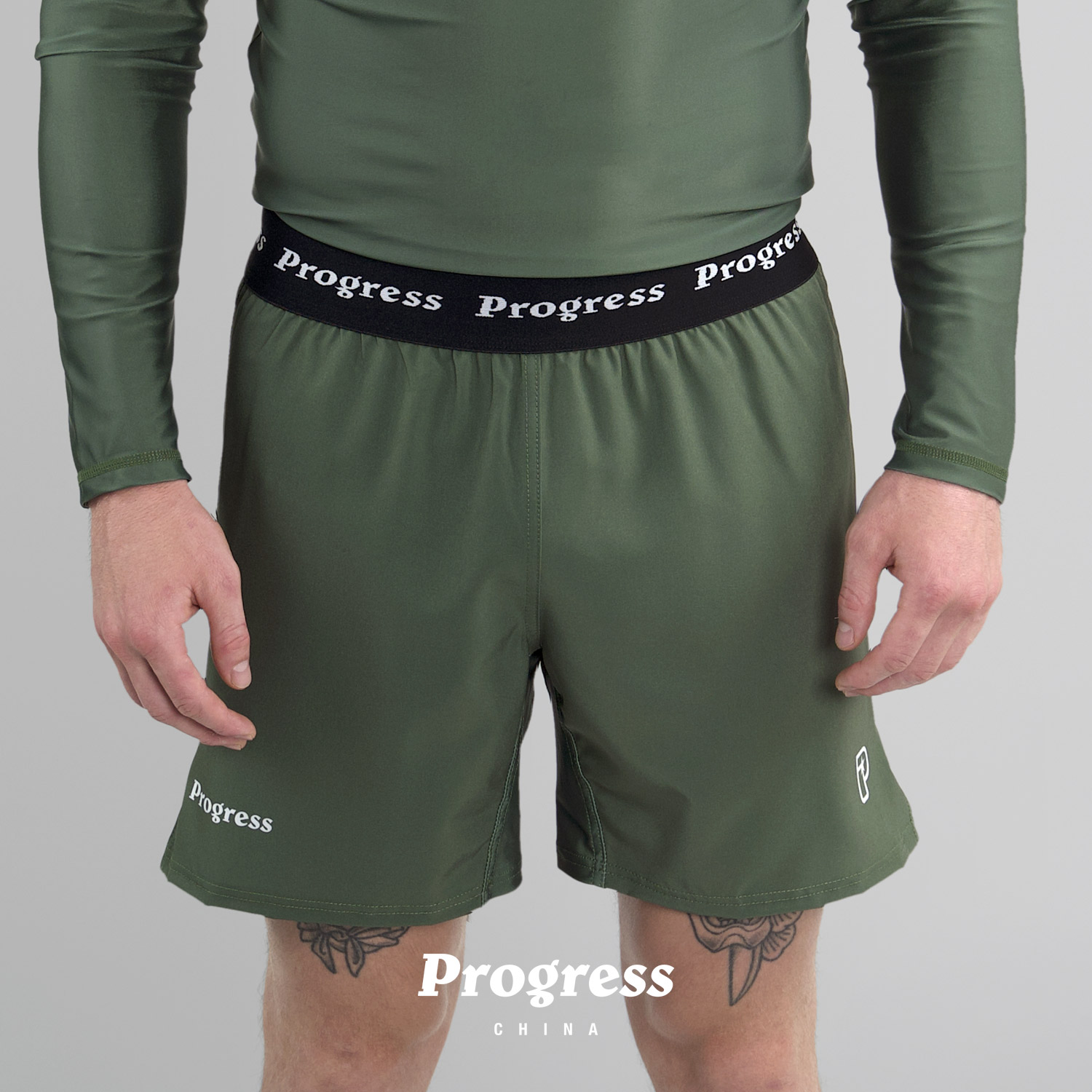 PROGRESS 学院款 军绿 单层短裤 巴西柔术NOGI 男女 官方直营