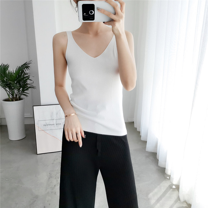 아이스 실크 캐미솔 여성용 인 트렌디 슬림 피트 다목적 섹시한 V 넥 솔리드 컬러 아우터 바텀 탑 여름