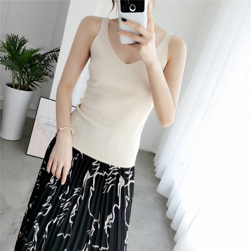 아이스 실크 캐미솔 여성용 인 트렌디 슬림 피트 다목적 섹시한 V 넥 솔리드 컬러 아우터 바텀 탑 여름