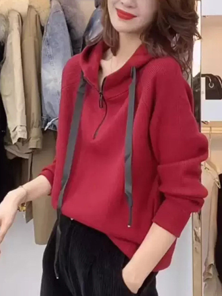 2024 AUTUMN CLOTHES NEW LONG SLEEVE HOODED PULLOVER KNIT SHORT LOOSE LUXURY CASUAL SWEATER WOMENS JACKET WINTER