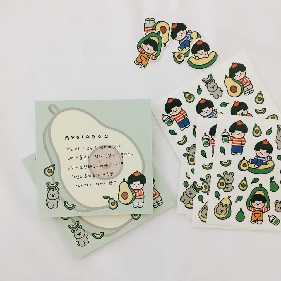 韩国ins manzoo pancy牛油果小孩儿透明贴纸动物卡通手账可爱贴画